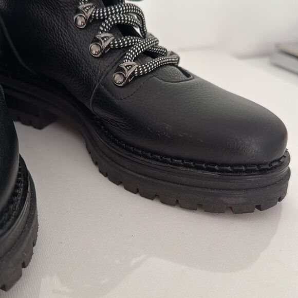 M. Gemi Alpi Combat Boots EU 38.5 Black Leather Shearling Fur Trim Lace Up - Picture 5 of 7